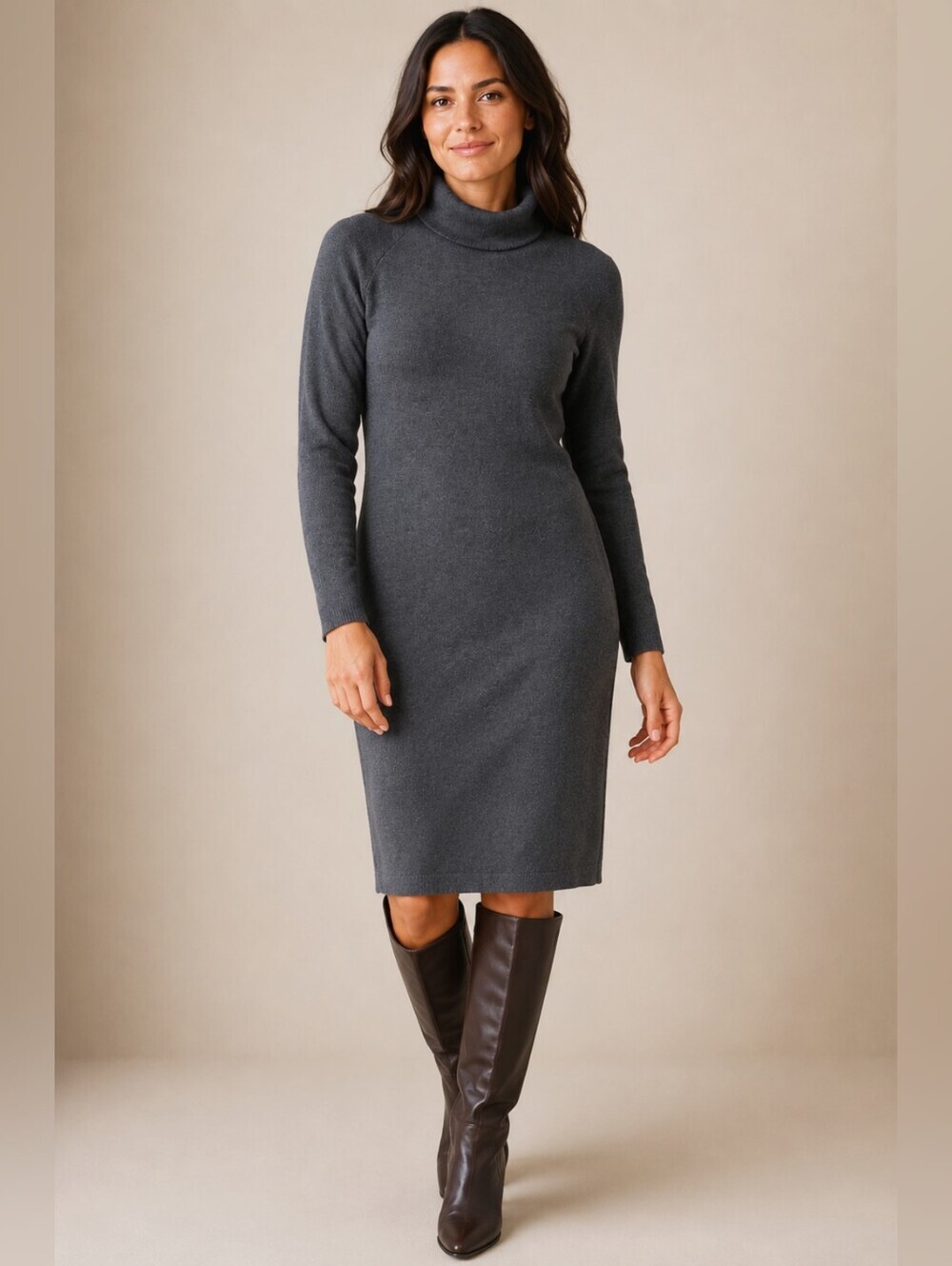 TALBOTS Italian Merino Wool Turtleneck Sweater Dress – Quiet Luxury Winter Style